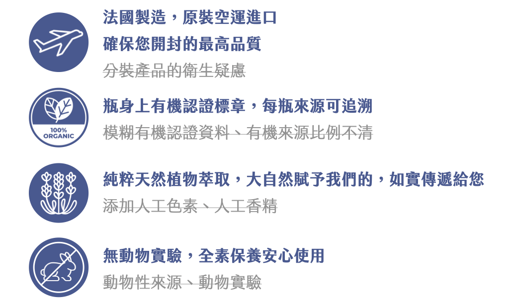 Florihana芳療家 原裝空運進口 瓶身上有機認證標章 無人工色素與香精 無動物實驗 全素保養