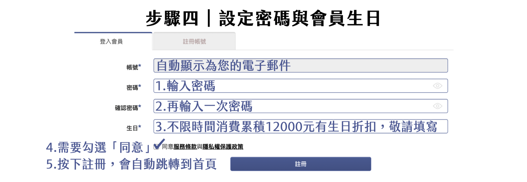 Florihana芳療家 會員帳號疑難排解 舊會員啟用帳號說明 設定密碼 設定會員生日